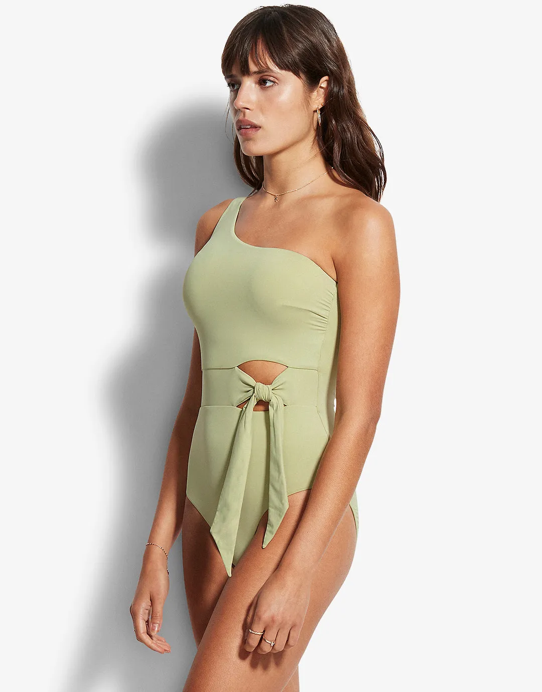 Active One Shoulder Swimsuit - Pear