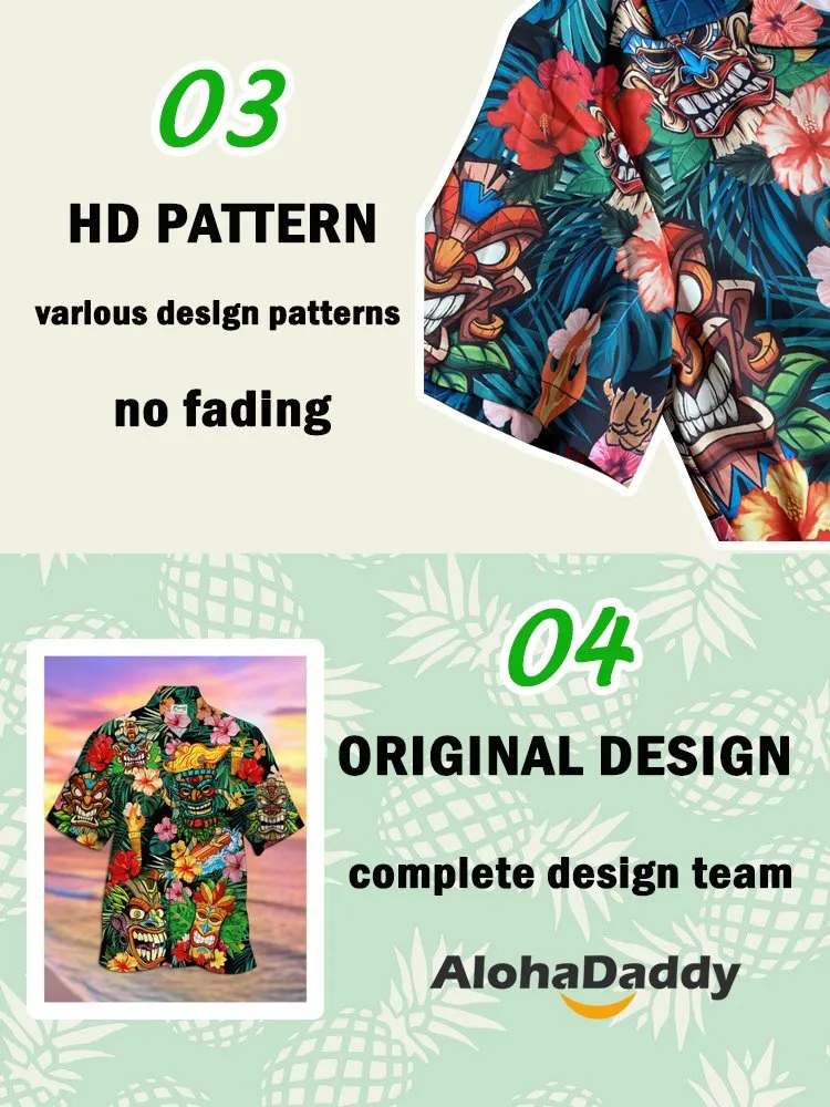 Alohadaddy Mens Japanese Ukiyoe Wave Print Casual Breathable Chest Pocket Short Sleeve Hawaiian Shirts