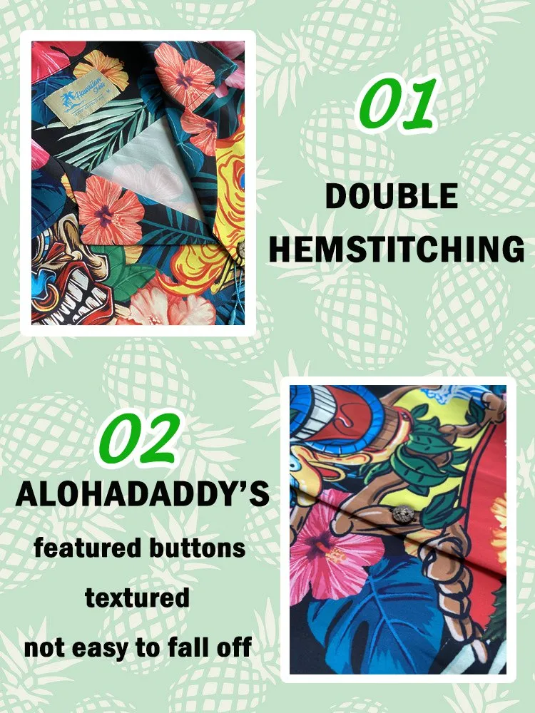 Alohadaddy Mens Japanese Ukiyoe Wave Print Casual Breathable Chest Pocket Short Sleeve Hawaiian Shirts