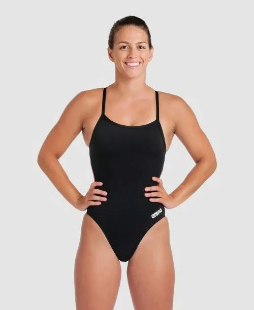 Arena Women Team Swimsuit Challenge Solid Quick Dry Swimwear Black