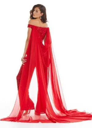 Ashley Lauren 1868 HOT PINK flowy chiffon cape pageant wear double shoulder one piece