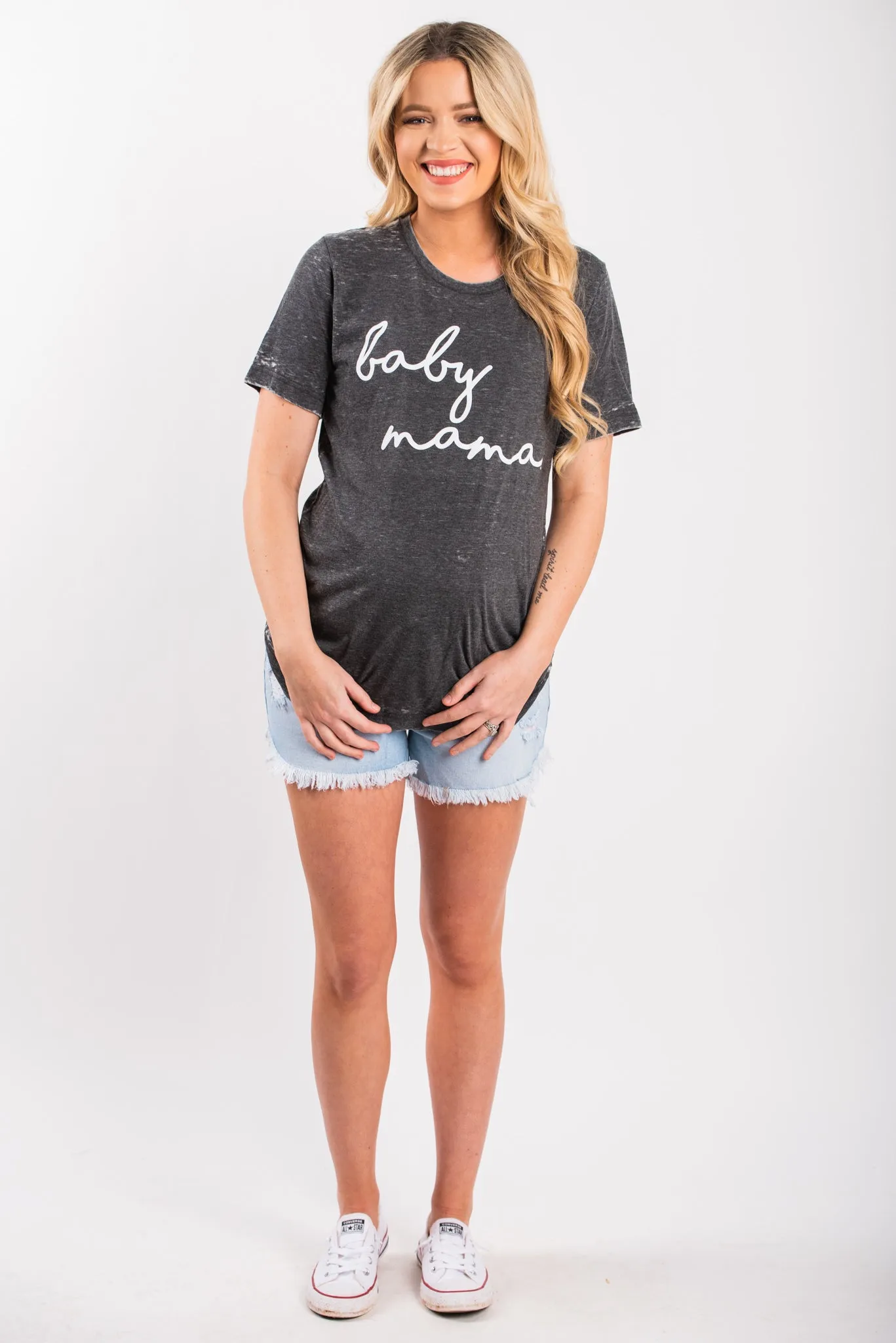 Baby Mama script unisex short sleeve t-shirt acid wash grey