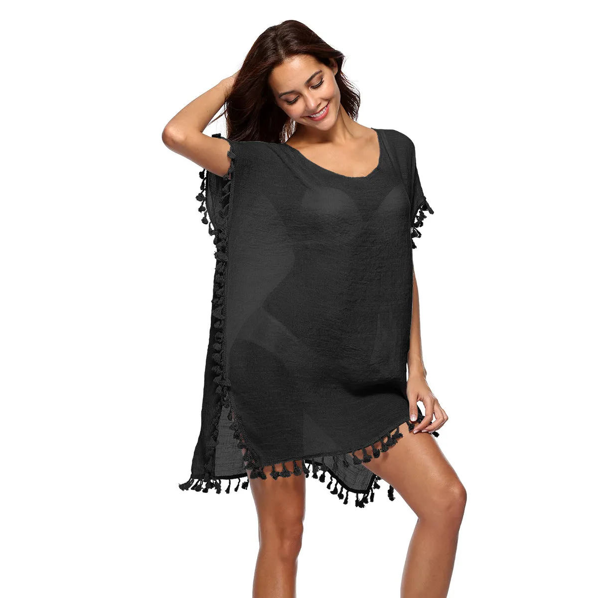 Beach Bunny Swimwear quick dry kaftan- black