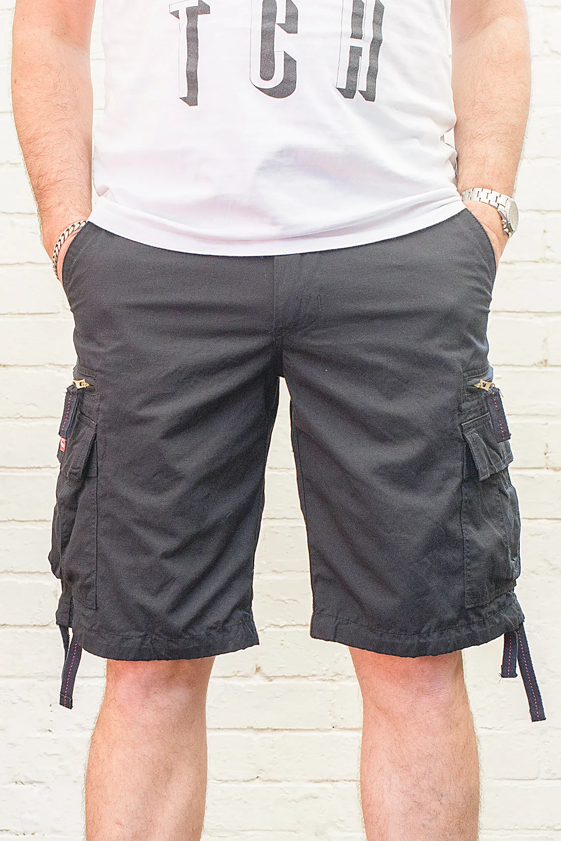 Black Longer Length Molecule 55001 Lightweight Cargo Shorts
