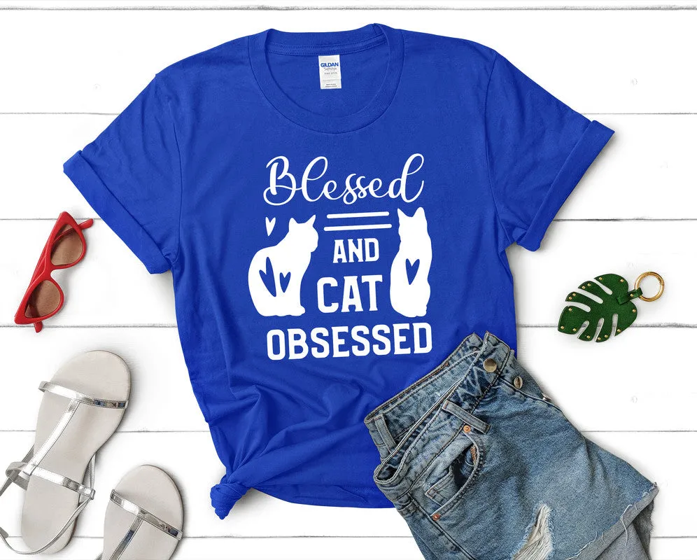 Blessed and Cat Obsessed Woman T Shirt.