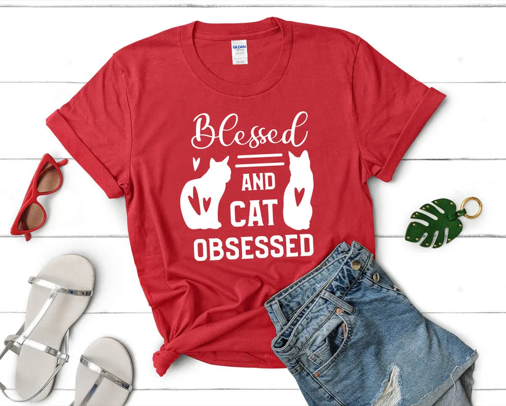 Blessed and Cat Obsessed Woman T Shirt.