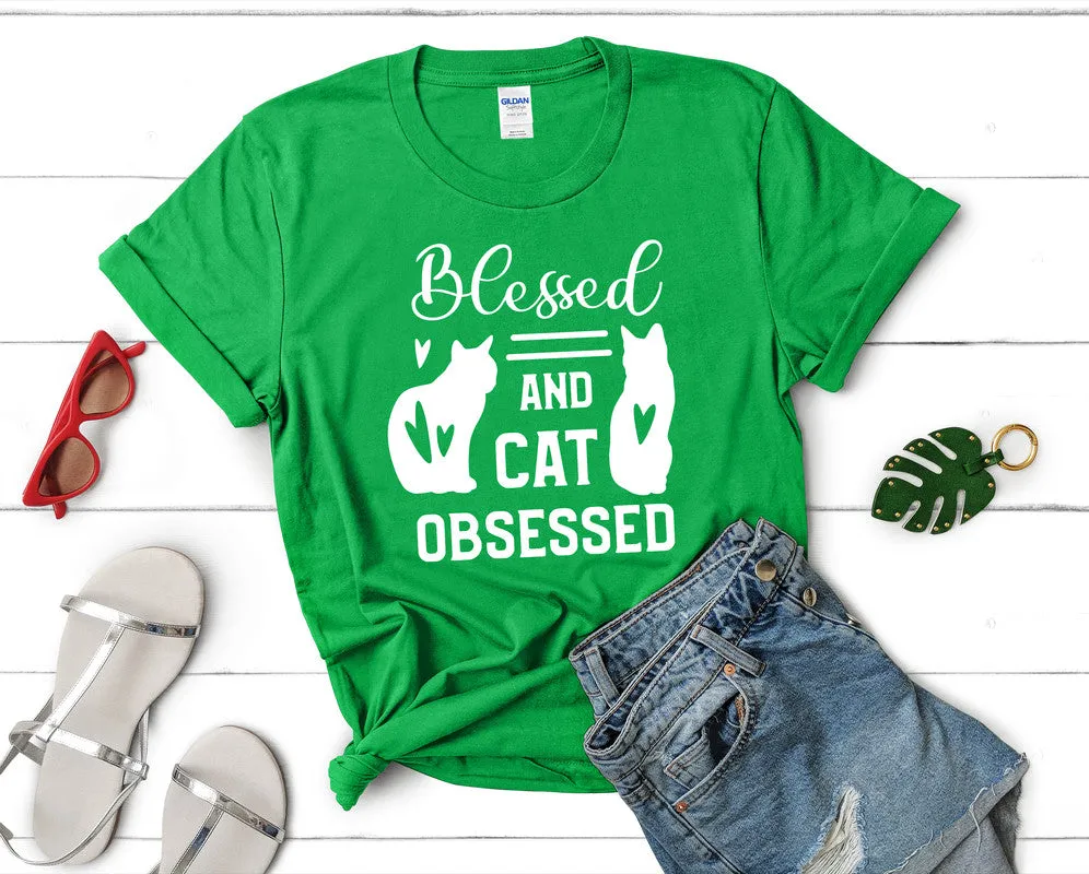 Blessed and Cat Obsessed Woman T Shirt.