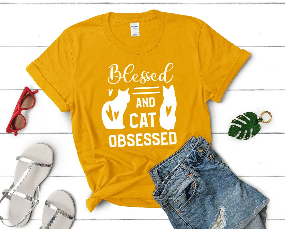 Blessed and Cat Obsessed Woman T Shirt.