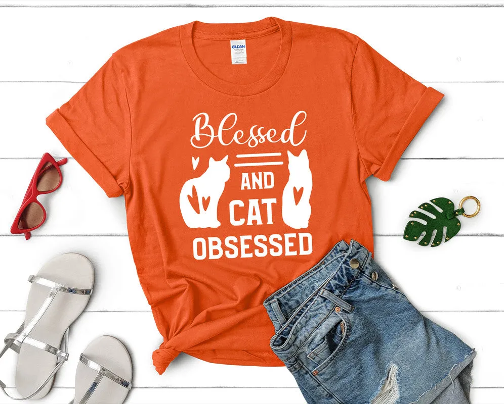 Blessed and Cat Obsessed Woman T Shirt.