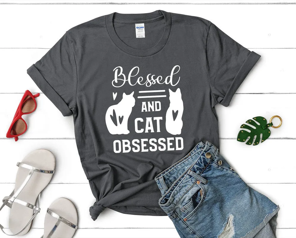 Blessed and Cat Obsessed Woman T Shirt.