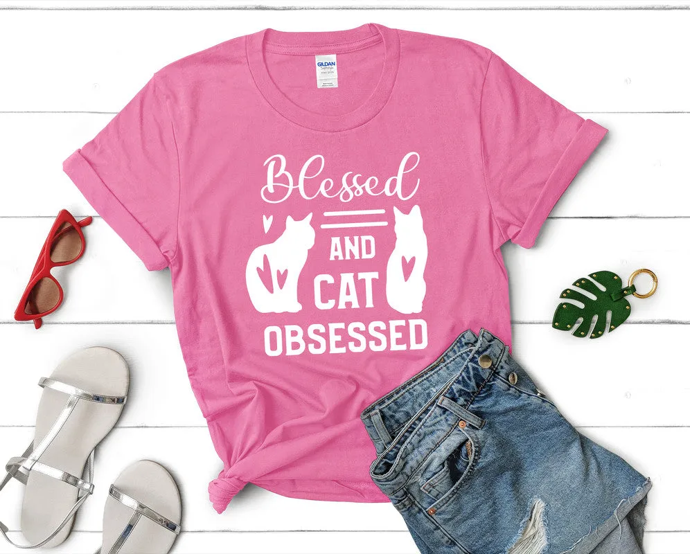 Blessed and Cat Obsessed Woman T Shirt.