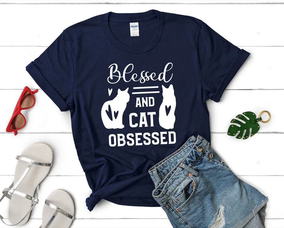 Blessed and Cat Obsessed Woman T Shirt.
