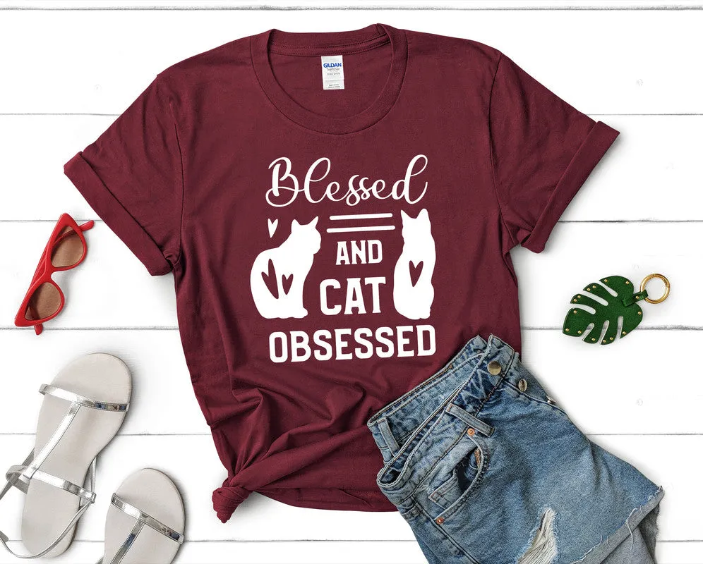 Blessed and Cat Obsessed Woman T Shirt.