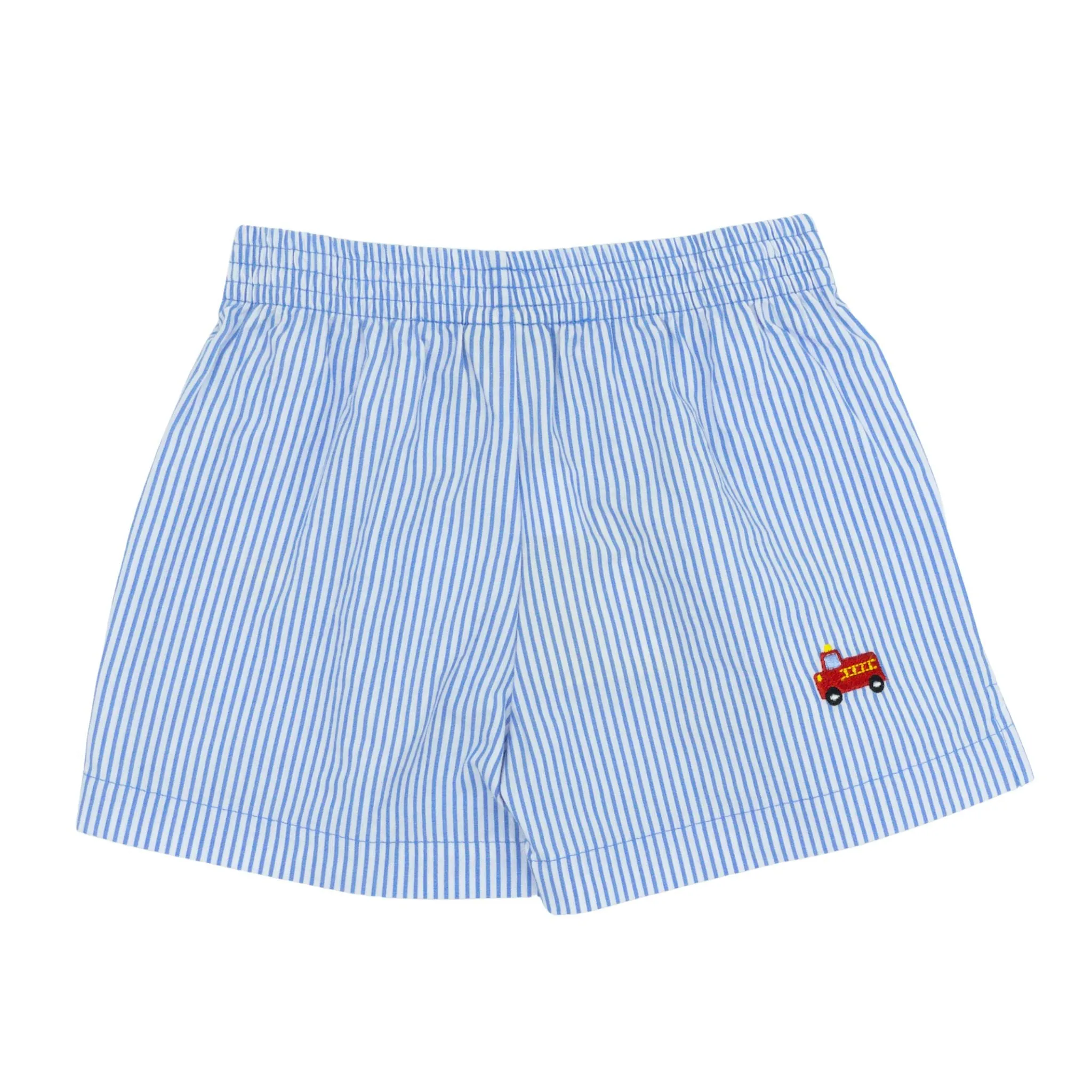 Boys Pull-on Seersucker Shorts - Firetruck Embroidery