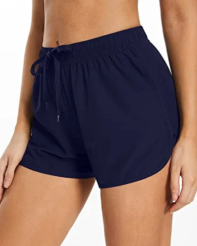Breathable Quick-Dry Swim Shorts Side Pockets For Teen Girls-Navy Blue