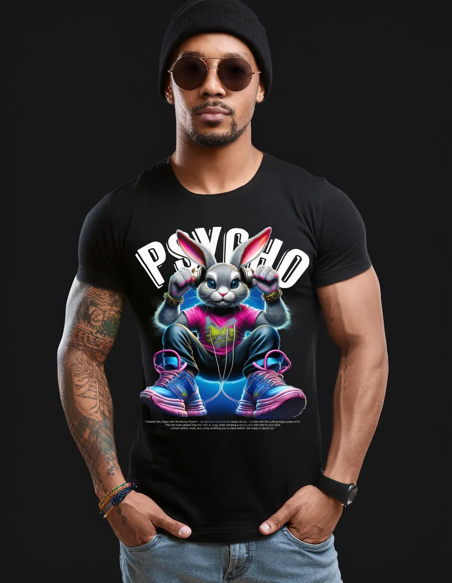 Bunny Psycho Art T-Shirt - Unique and Exclusive Design | Grooveman Music TM"