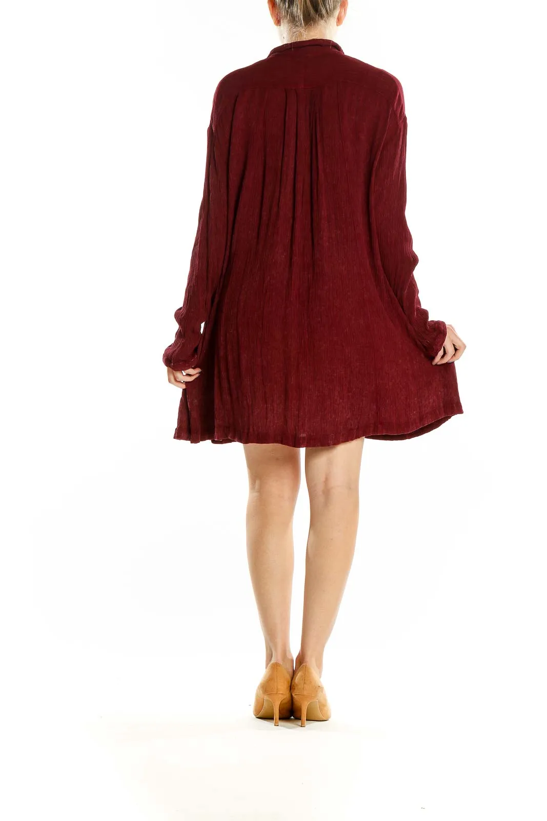 Burgundy Flowy Button-Down Shirt Dress