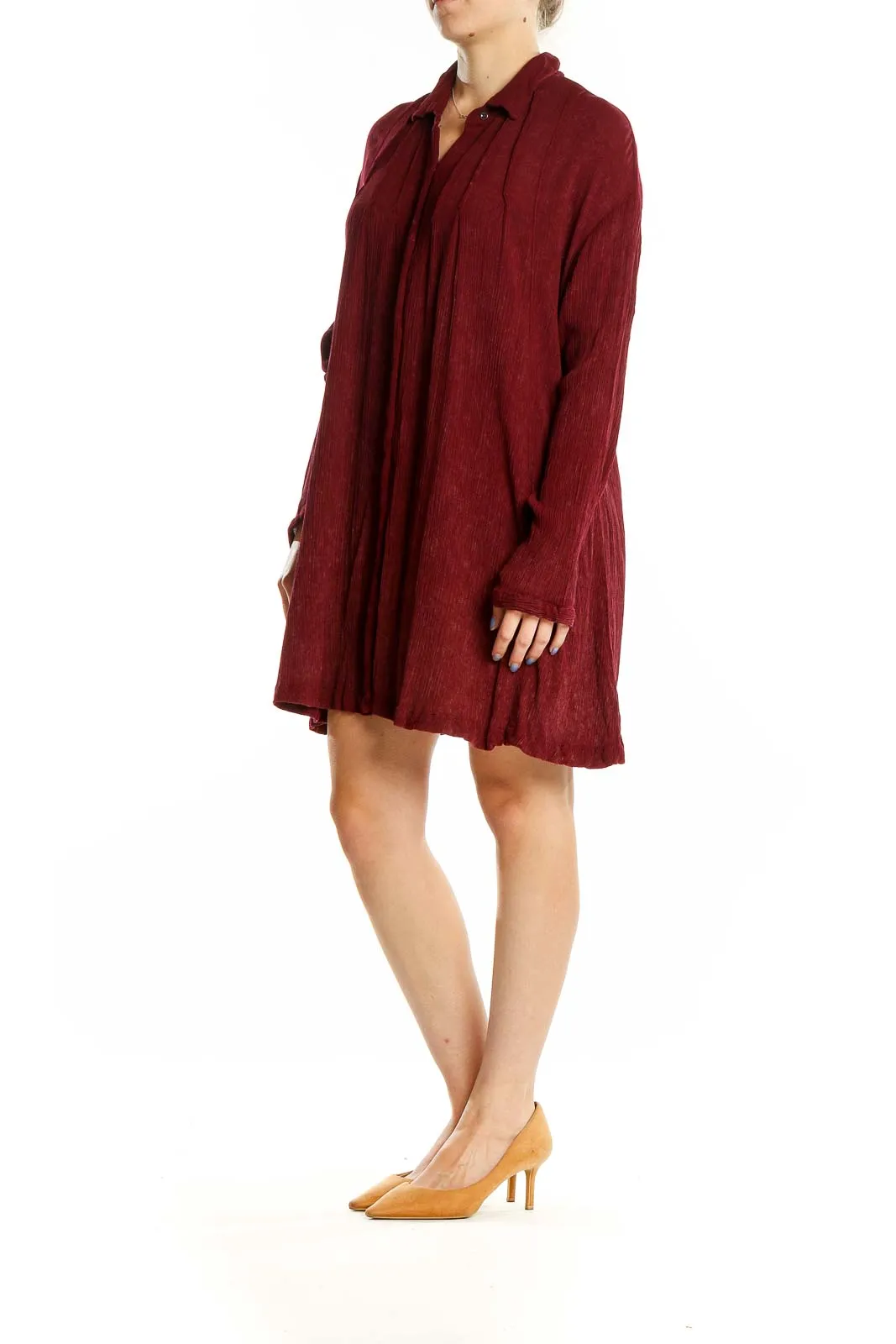 Burgundy Flowy Button-Down Shirt Dress
