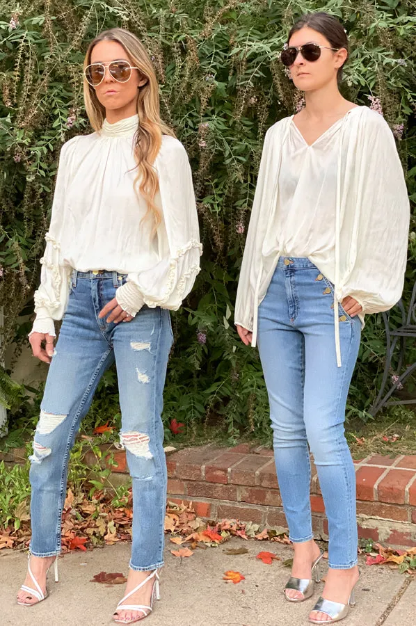 Carissa Mock Neck Blouse - Cream