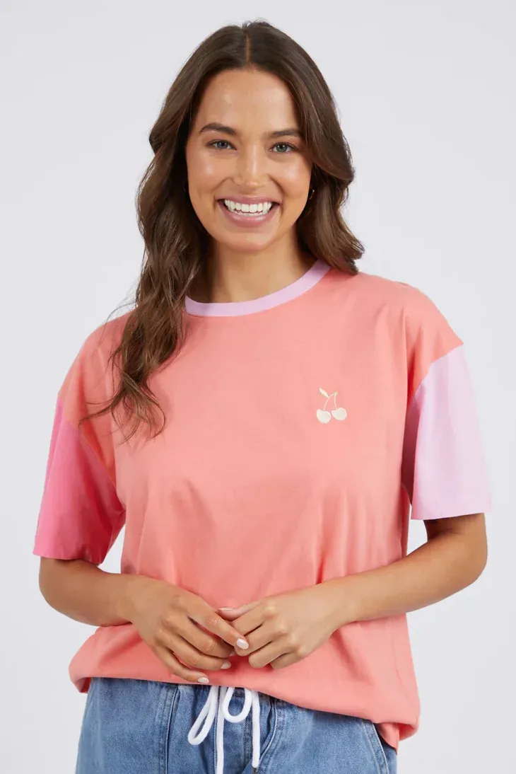 Cherry Block Tee in Peach