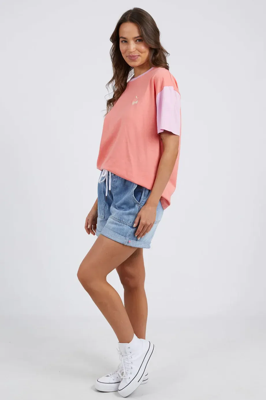 Cherry Block Tee in Peach
