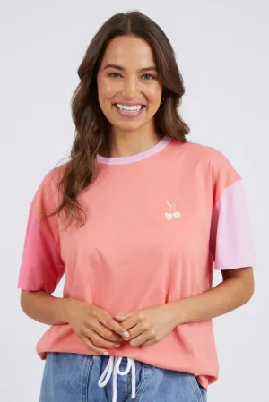 Cherry Block Tee in Peach