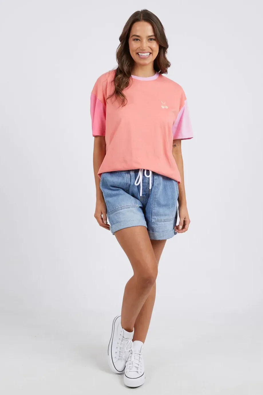 Cherry Block Tee in Peach