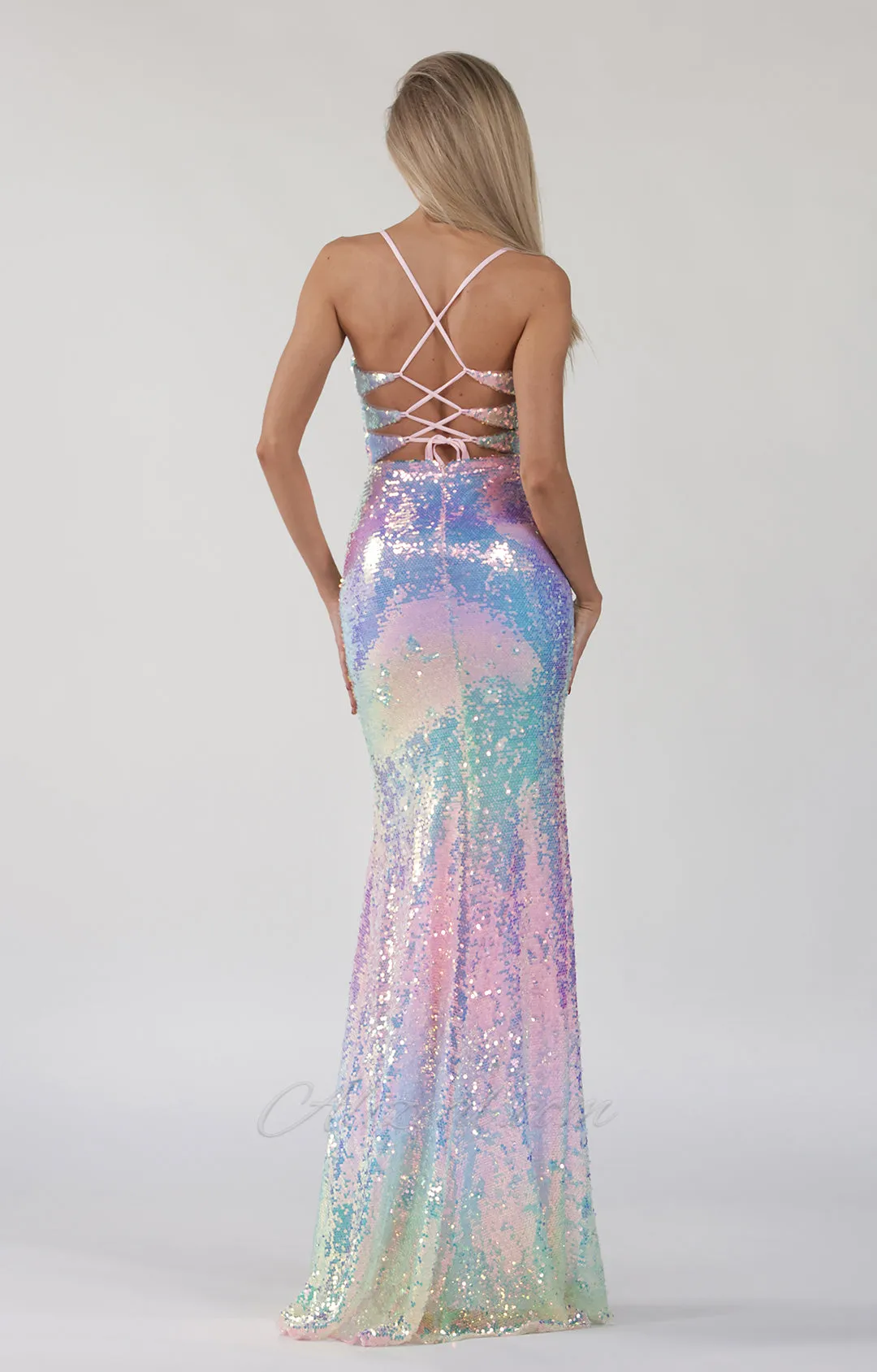 Colorful Mermaid Cowl Neck Open Back Lace-up Prom Dress