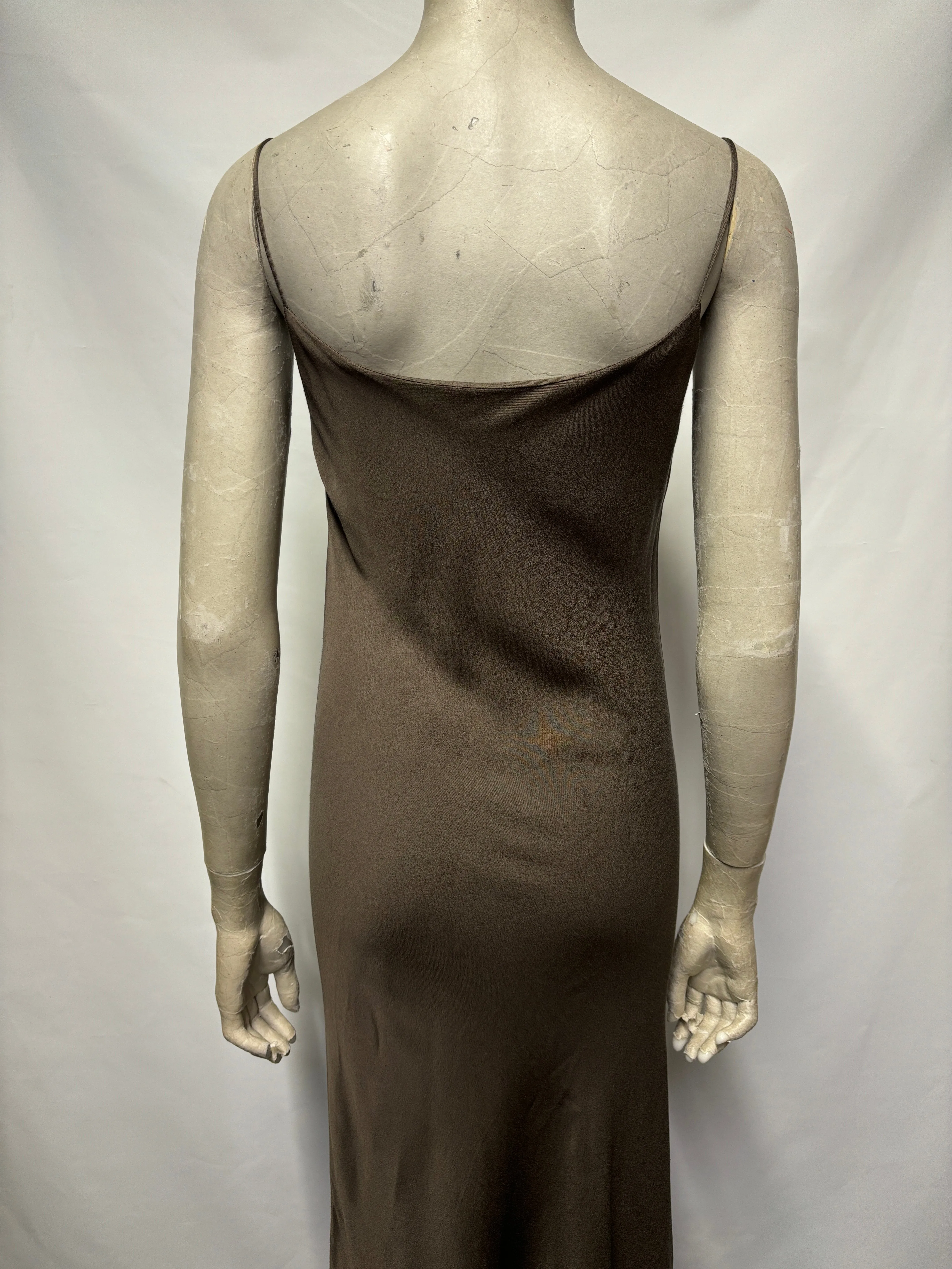 Comeandget Khaki Green Satin Midi Slip Dress Small