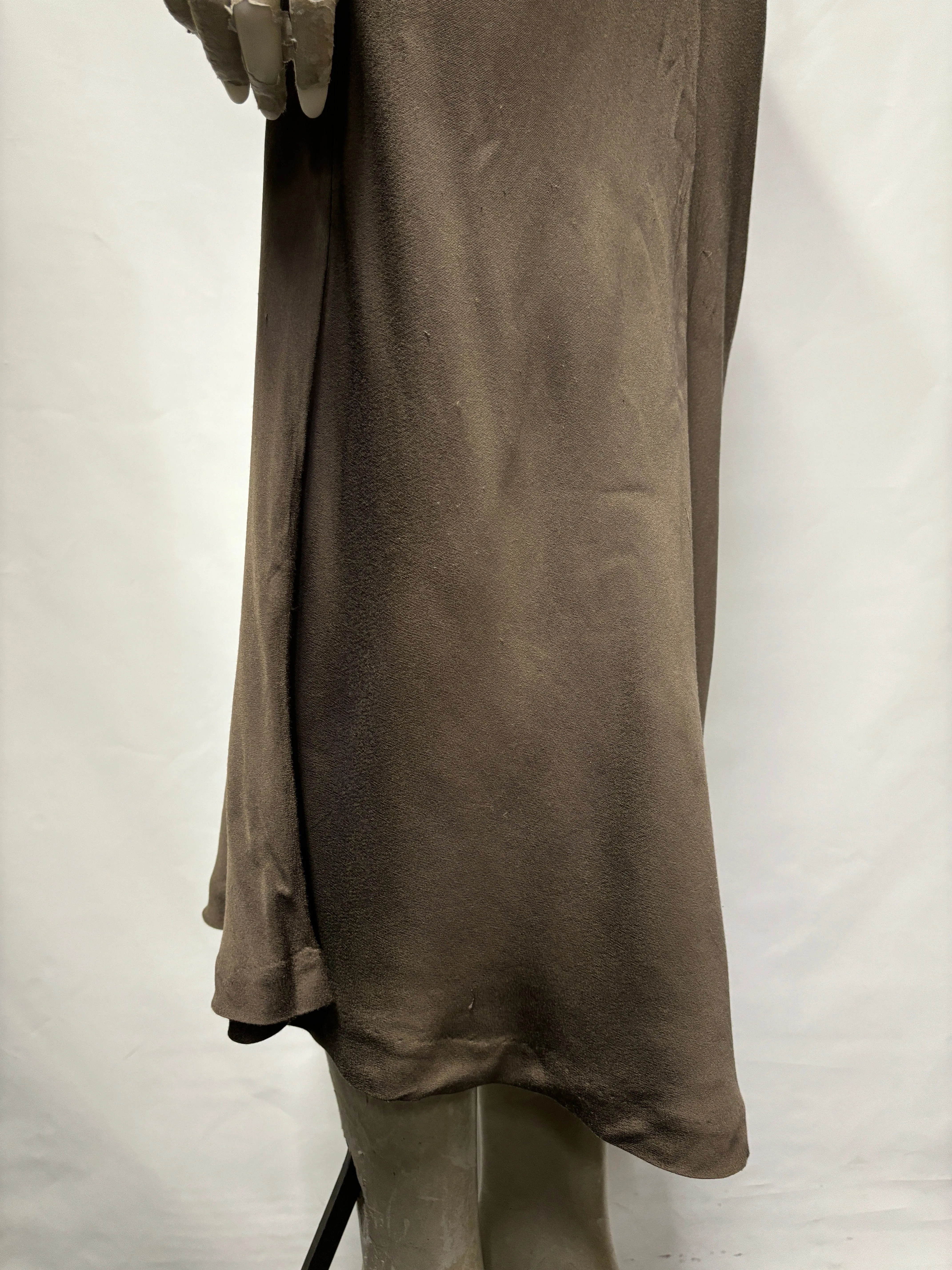 Comeandget Khaki Green Satin Midi Slip Dress Small