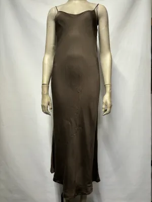 Comeandget Khaki Green Satin Midi Slip Dress Small