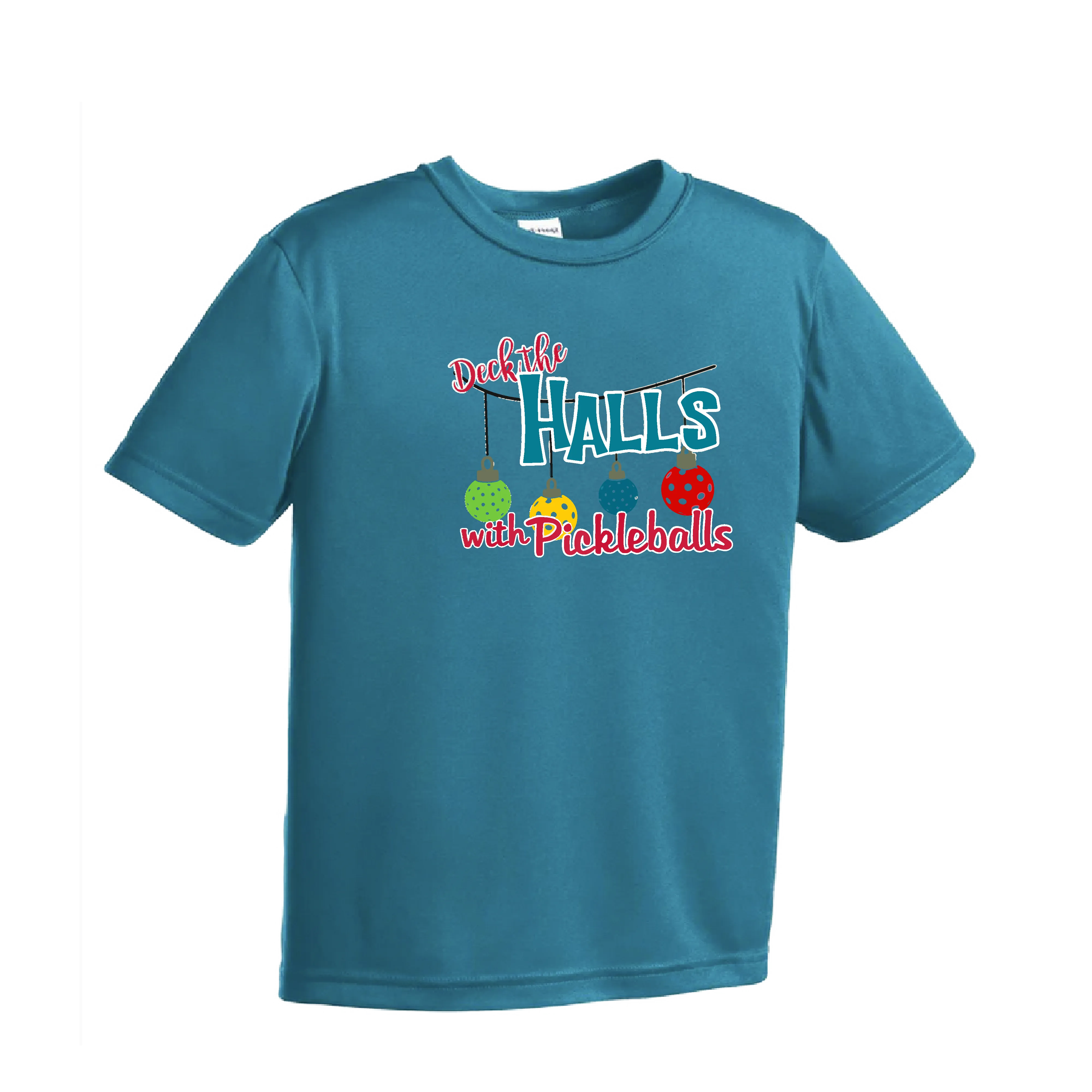 Deck the Halls with Pickleballs | Youth Short Sleeve Pickleball Shirts | 100% Polyester