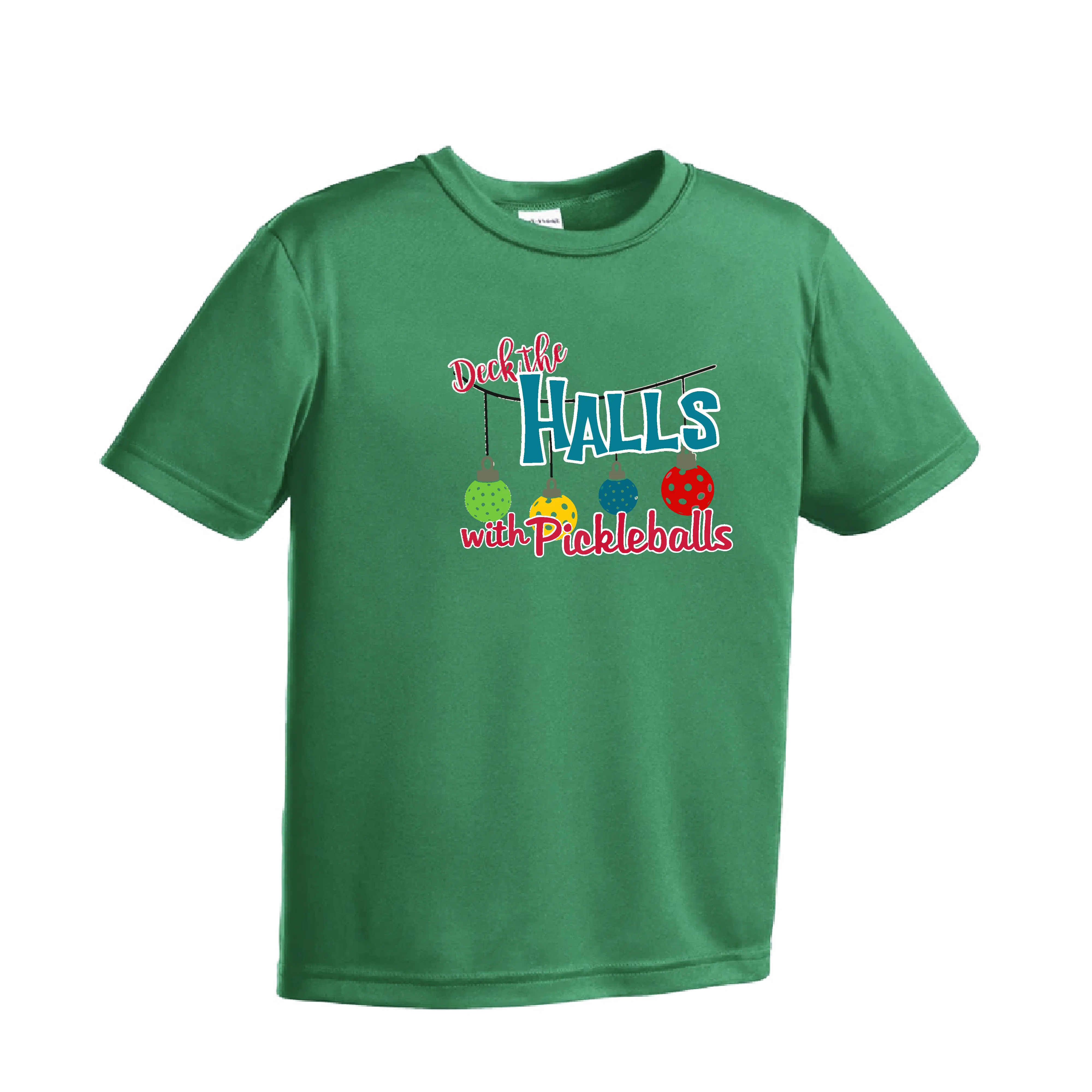 Deck the Halls with Pickleballs | Youth Short Sleeve Pickleball Shirts | 100% Polyester