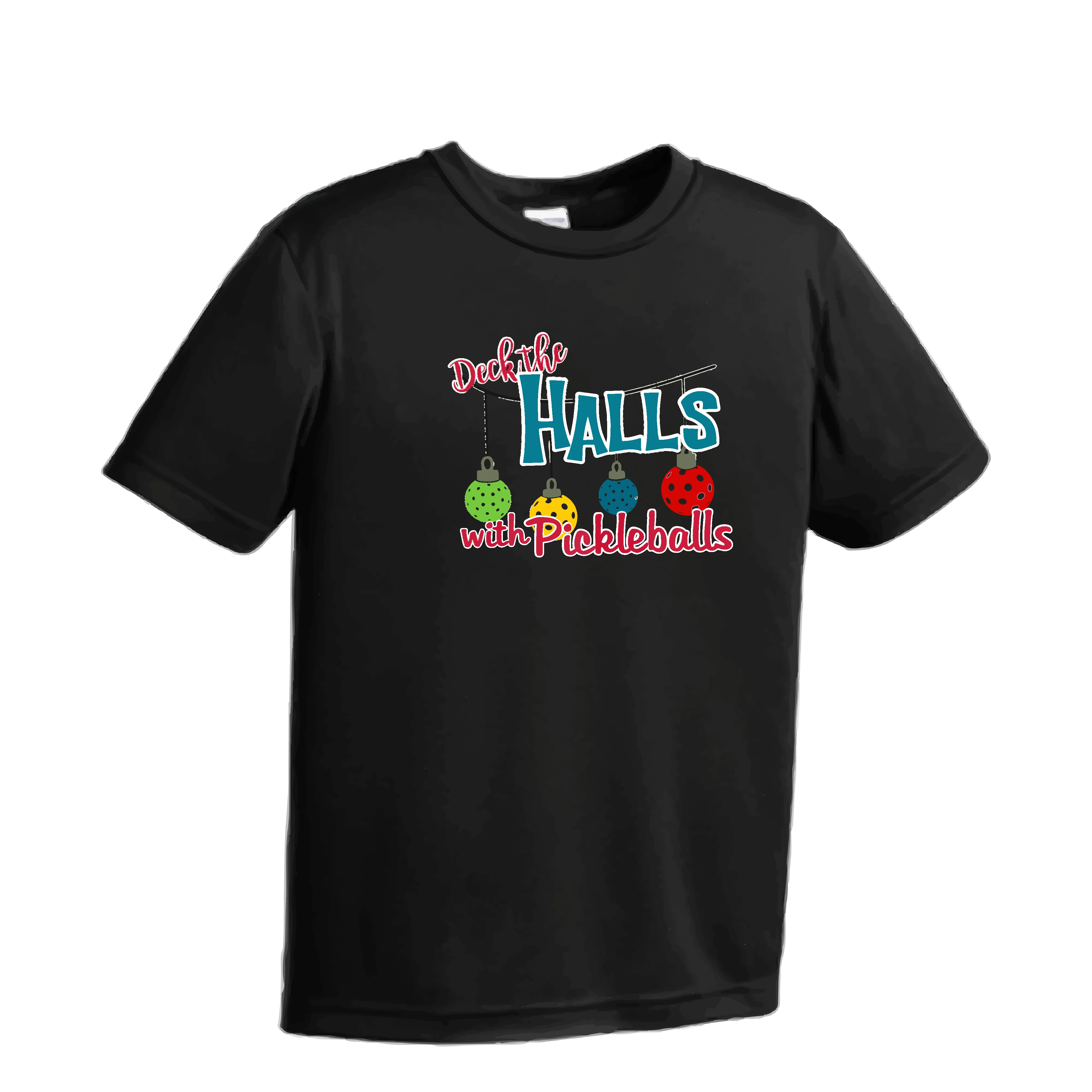 Deck the Halls with Pickleballs | Youth Short Sleeve Pickleball Shirts | 100% Polyester