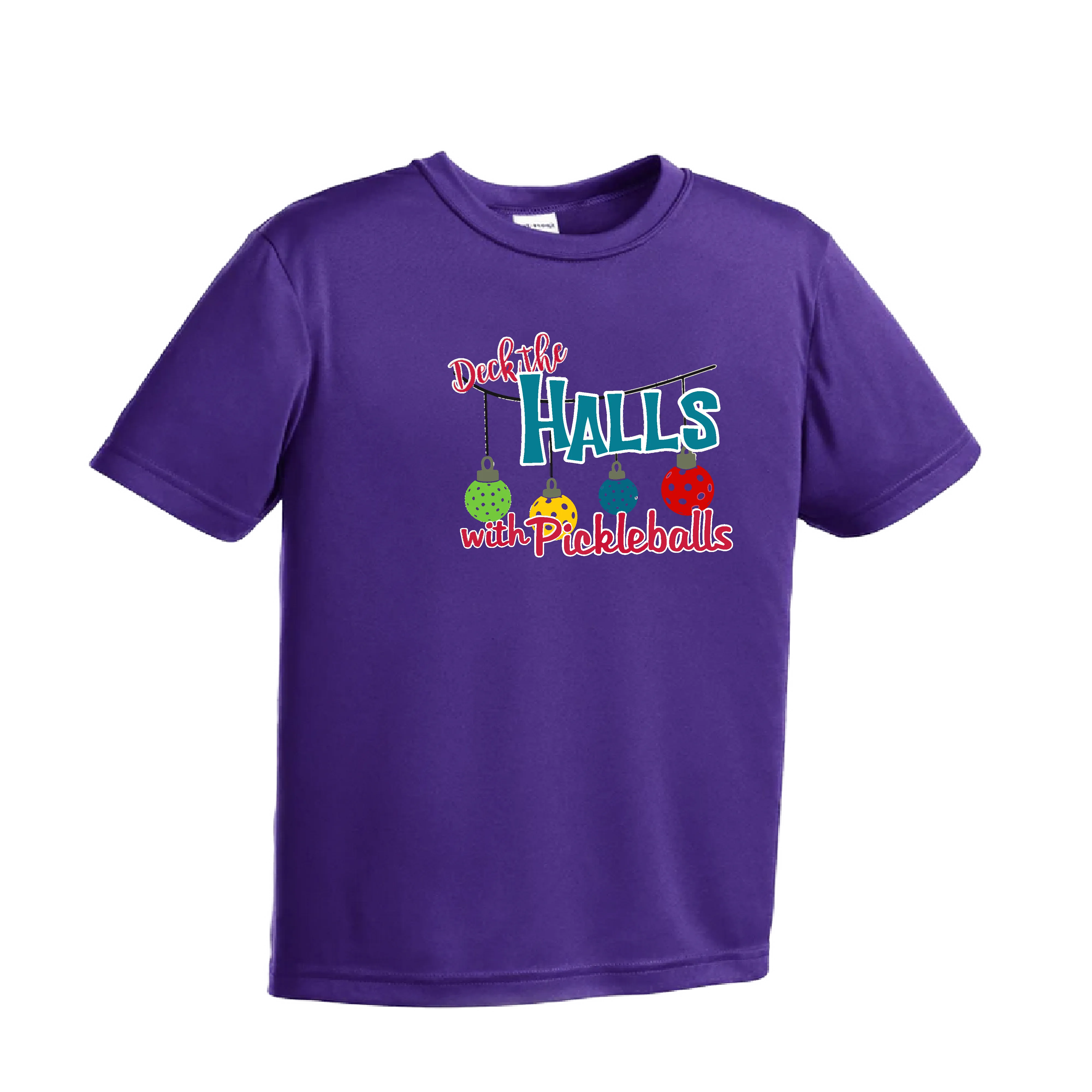 Deck the Halls with Pickleballs | Youth Short Sleeve Pickleball Shirts | 100% Polyester
