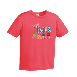 Deck the Halls with Pickleballs | Youth Short Sleeve Pickleball Shirts | 100% Polyester