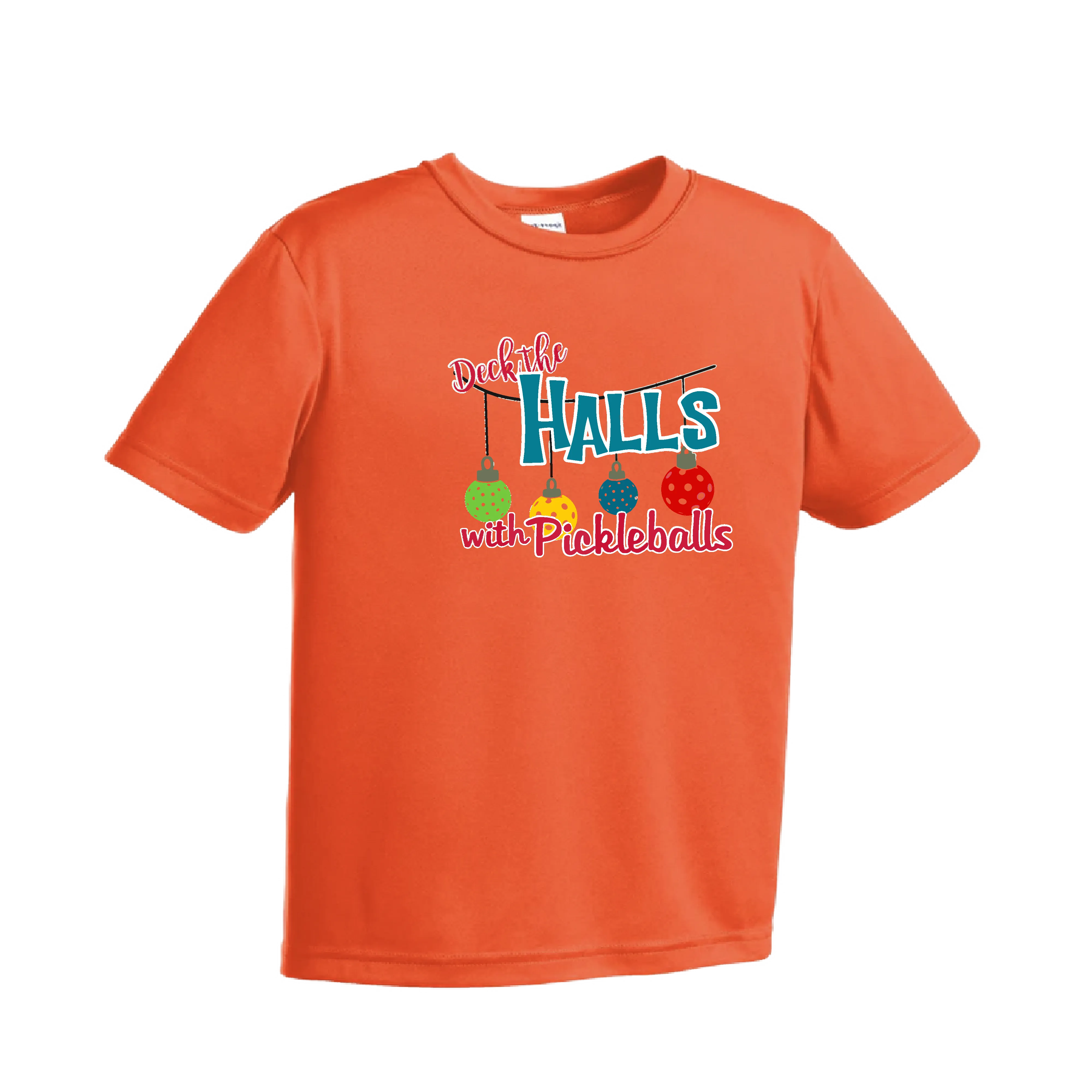 Deck the Halls with Pickleballs | Youth Short Sleeve Pickleball Shirts | 100% Polyester