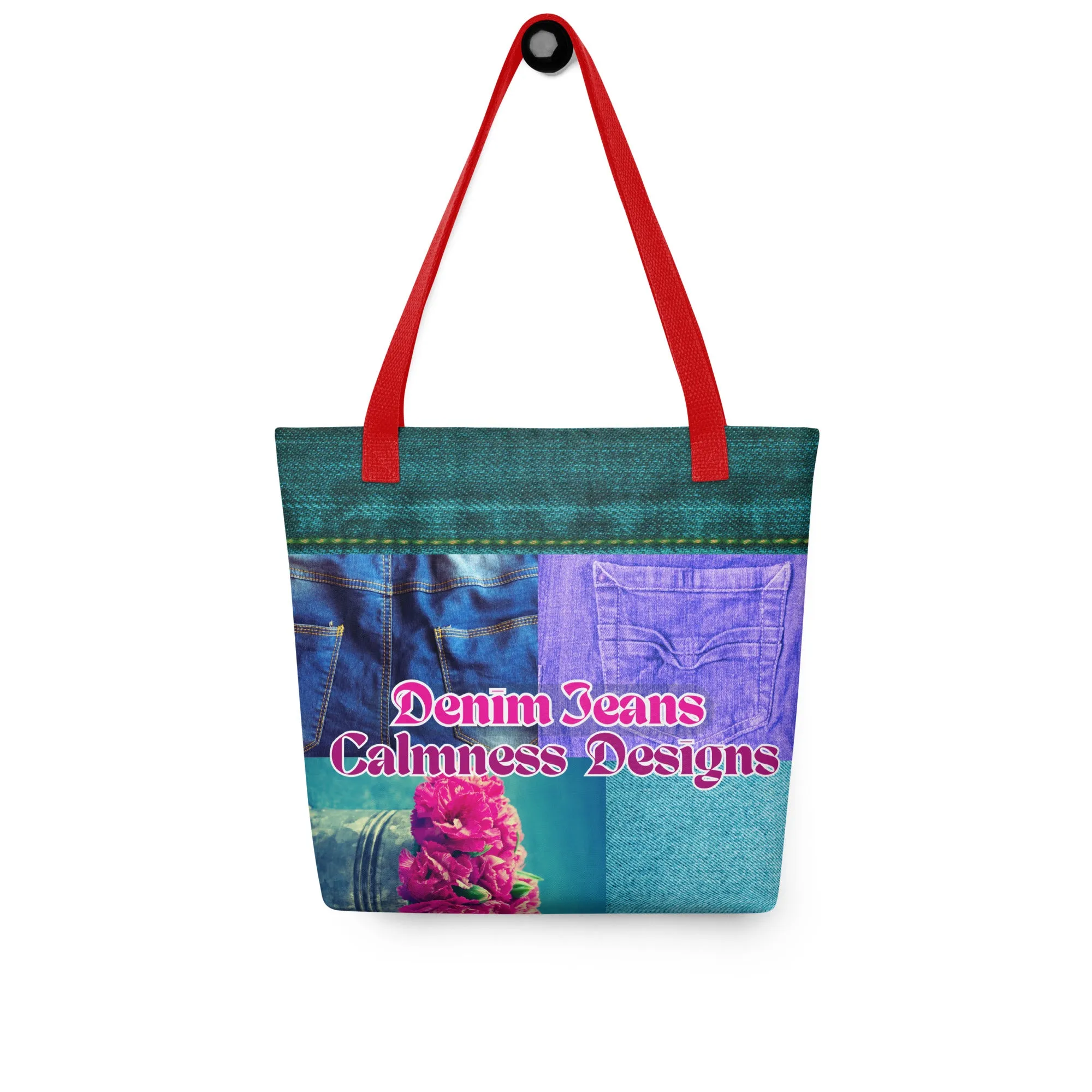 Denim Jeans, Flowers on Jeans,  Calmness Designs,   Tote bag