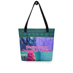 Denim Jeans, Flowers on Jeans,  Calmness Designs,   Tote bag
