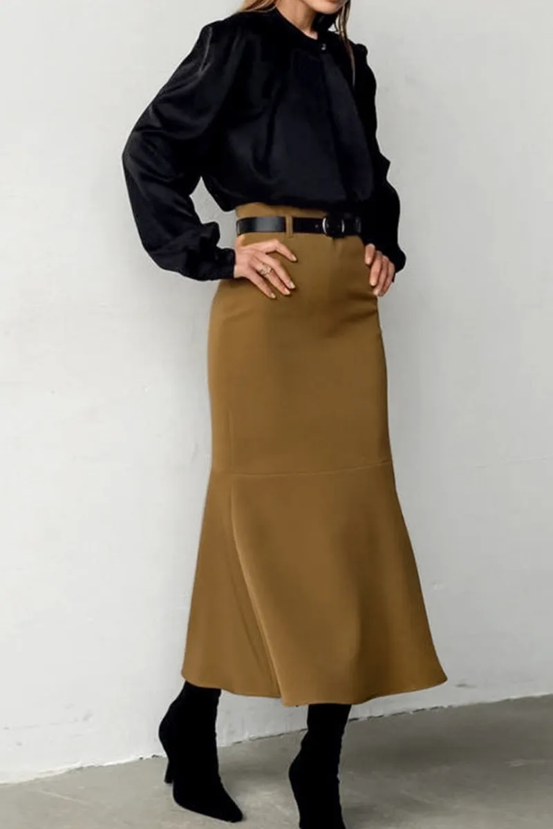 Elegant High-Waisted Mermaid Midi Skirt