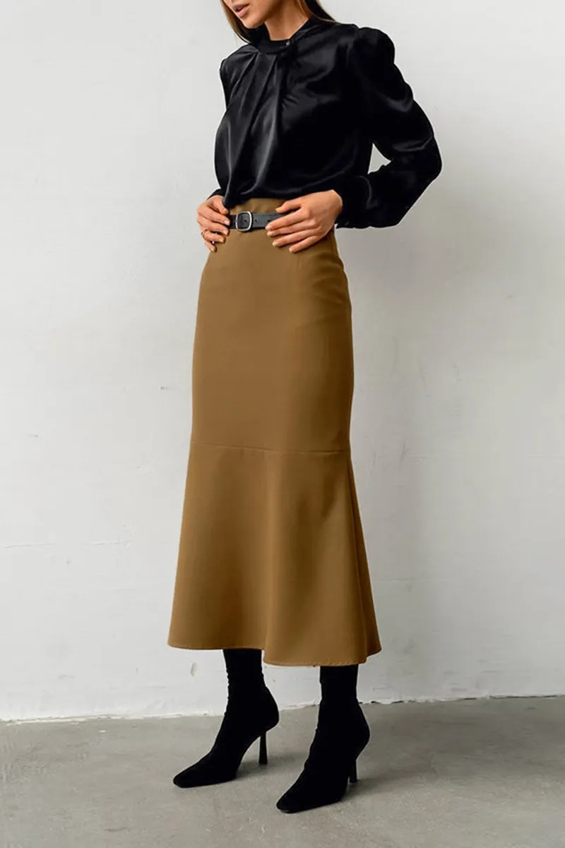 Elegant High-Waisted Mermaid Midi Skirt