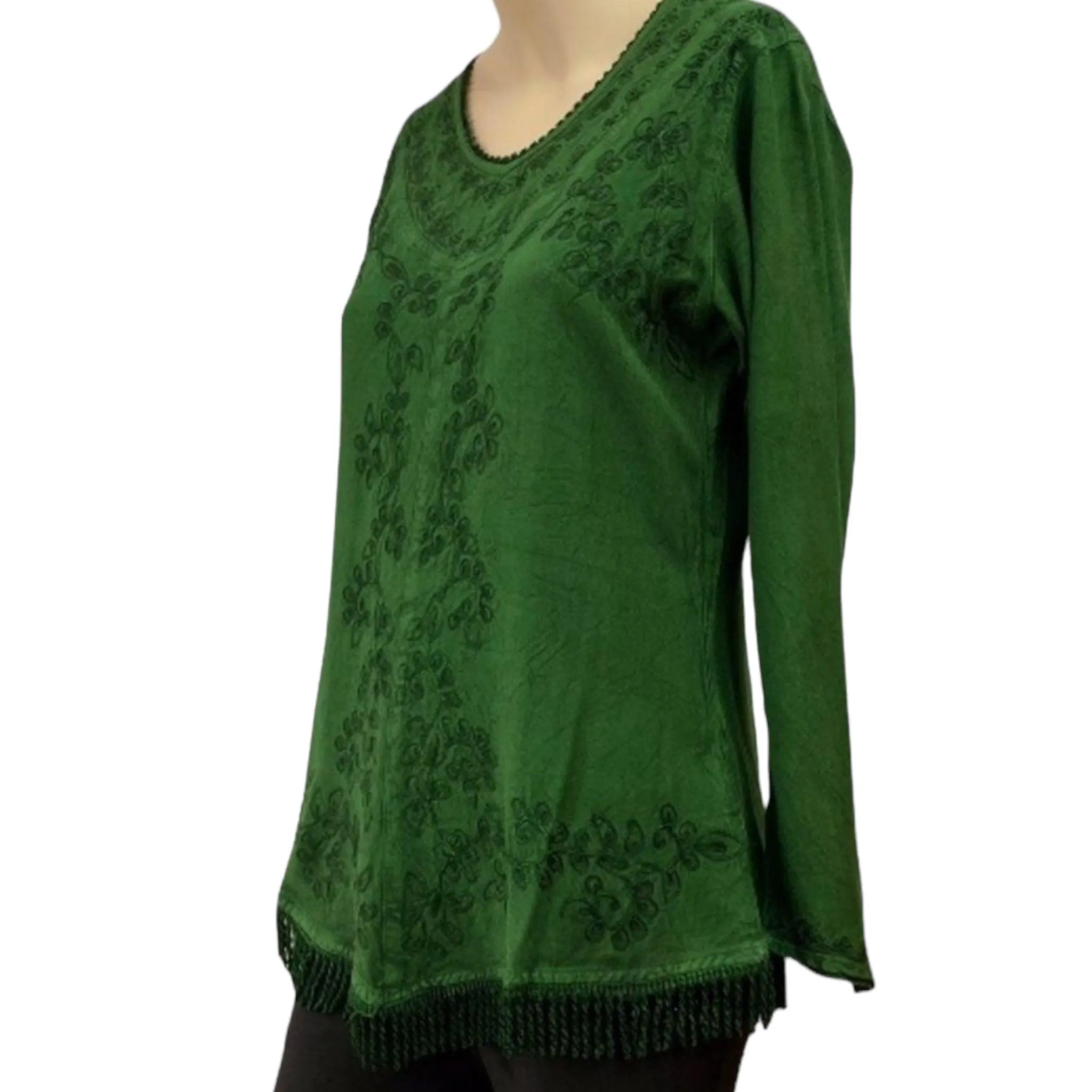 Embroidered V-Neck Chemise Blouse