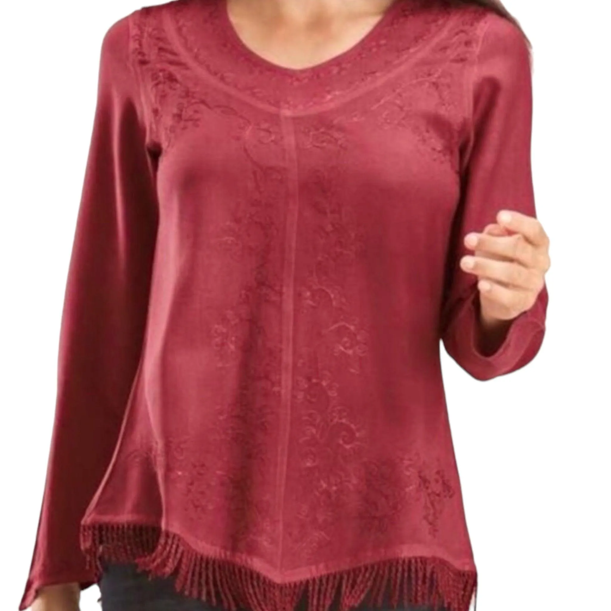 Embroidered V-Neck Chemise Blouse