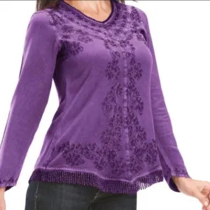 Embroidered V-Neck Chemise Blouse