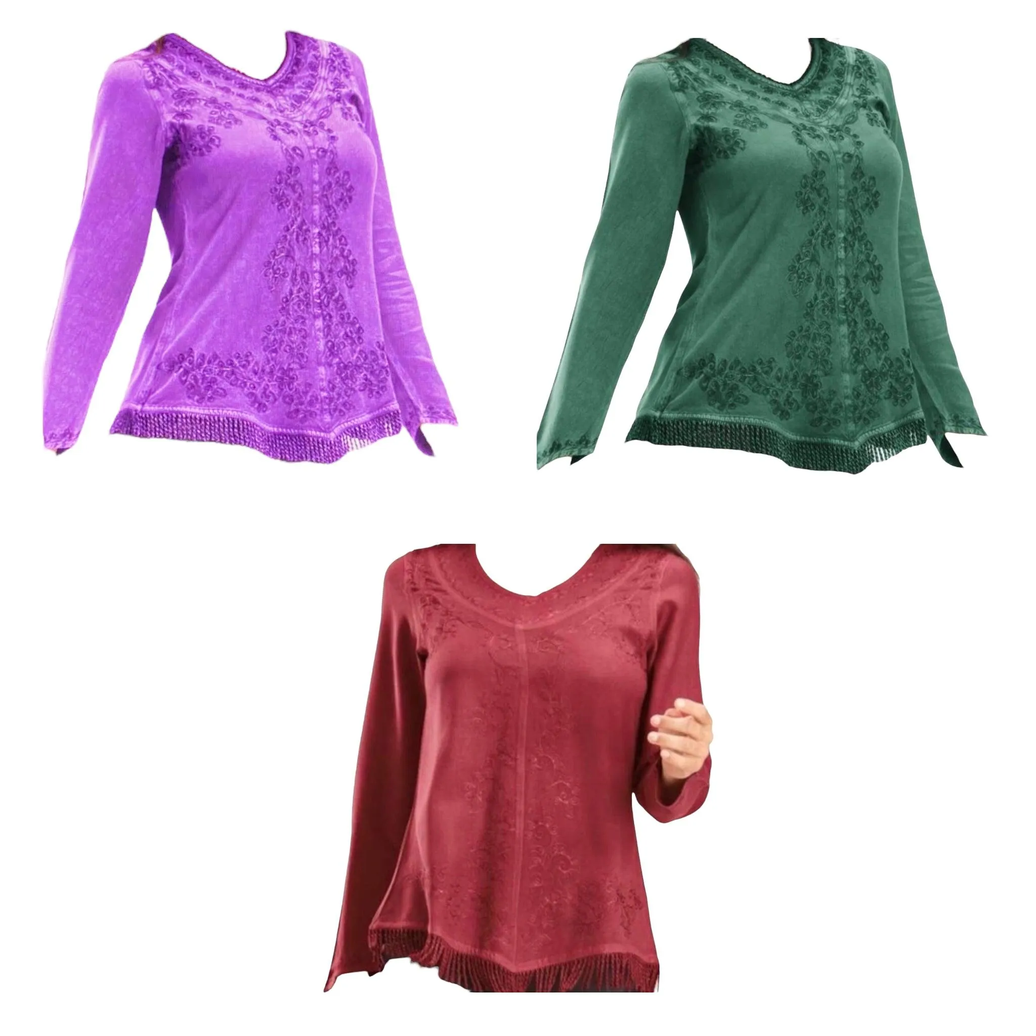 Embroidered V-Neck Chemise Blouse