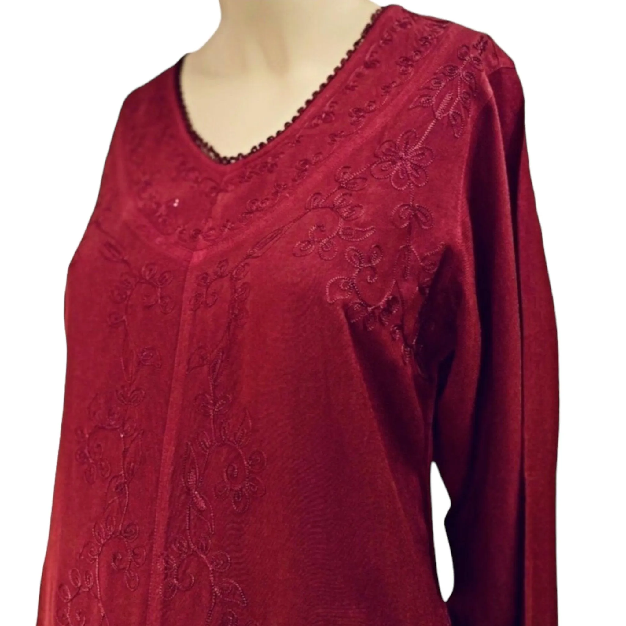 Embroidered V-Neck Chemise Blouse
