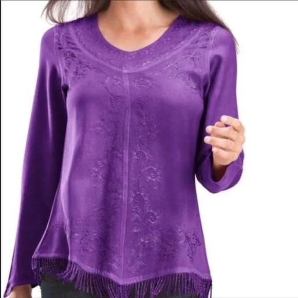 Embroidered V-Neck Chemise Blouse