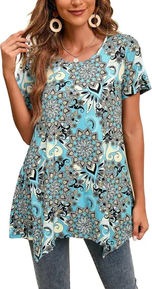 ENMAIN Tunic Tops for Women Plus Size Short Sleeve Top Loose Fit Dressy Casual Swing Summer Tunics Tops to Wear with Leggings