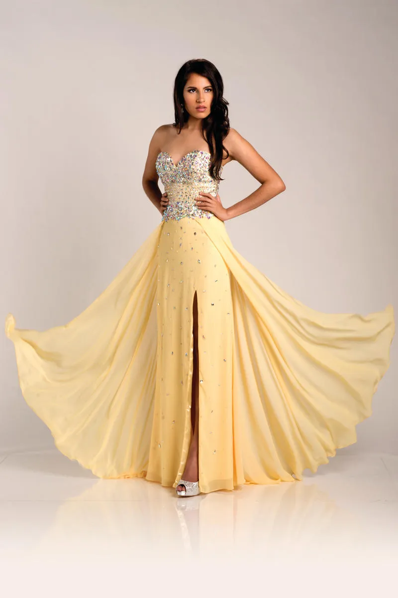 Envious Couture 15211 size 16 Yellow A Line Formal Dress Slit Prom Embellished