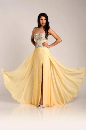 Envious Couture 15211 size 16 Yellow A Line Formal Dress Slit Prom Embellished